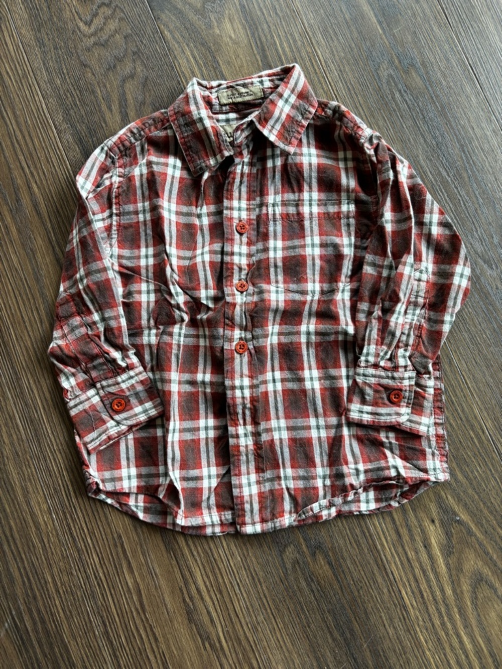 Ruff Hewn Red, White & Brown Plaid Long-Sleeve Button-Down Shirt